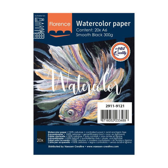 Florence • Aquarelpapier smooth Black A6 20pcs 300g