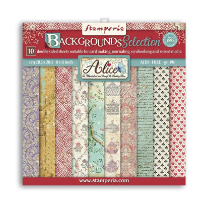 Stamperia Alice Backgrounds 8x8 Inch Paper Pack