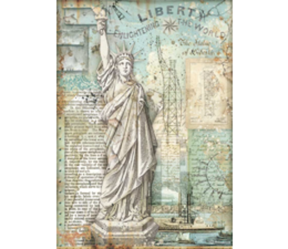 Stamperia Rice Paper A4 Sir Vagabond Aviator Statue of Liberty