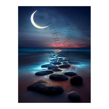 Diamondpainting Set Nacht Maan Zee - Ontspannende en creatieve activiteit voor sereniteit en vrede, geschikt voor beginners en gevorderden.