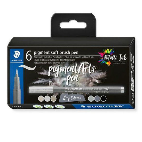 Staedtler Pigment arts -soft brush -box 6st zwart-grijs