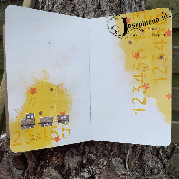 Gele trein art journal pagina